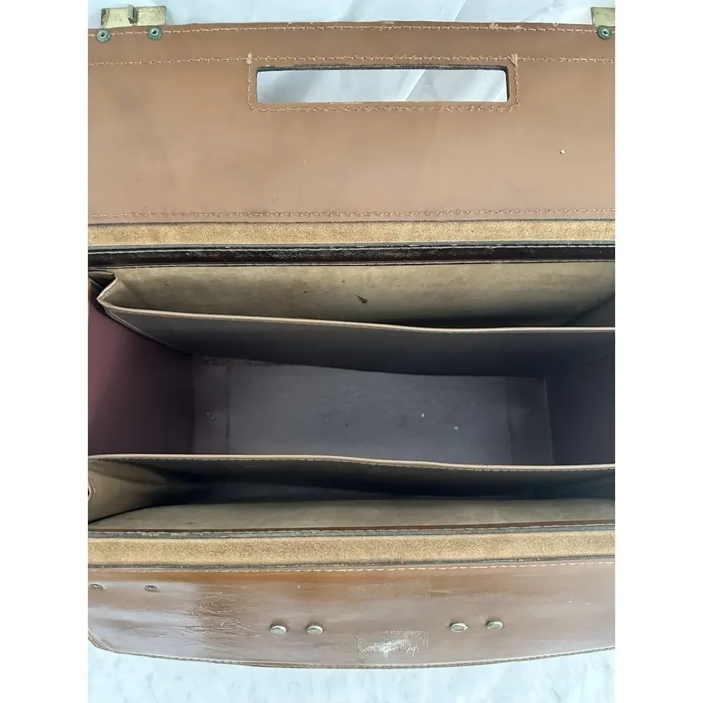 Vintage 50s Brown Leather Briefcase Attaché Case With 2 Keys Home Decor Legal